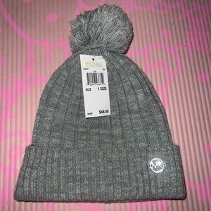Michael Kors Gray Ribbed Pom-Pom Hat